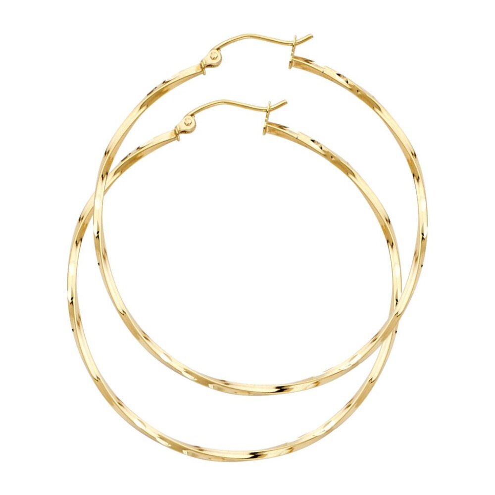 14KT Gold Fancy Curled Hoop Earrings 35mm